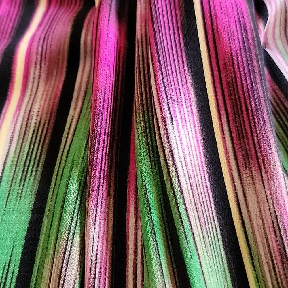 DANA BUCHMAN Cap Sleeve Gathered V Neck Front Dress Pink Green Black Sz M